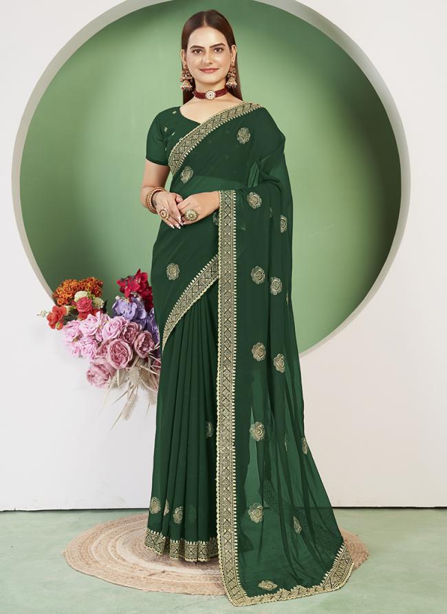 Georgette Green Party Wear Swarosvki Work Saree